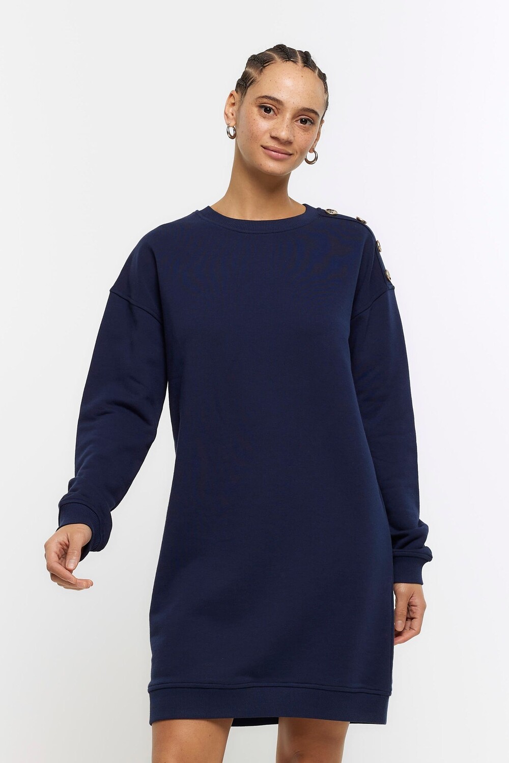 

Платье мини-толстовка с пуговицами River Island, синий