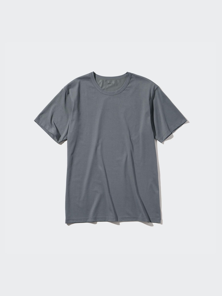 Футболка Airism из хлопка с круглым вырезом и короткими рукавами Uniqlo, цвет 07 серый — фото 4