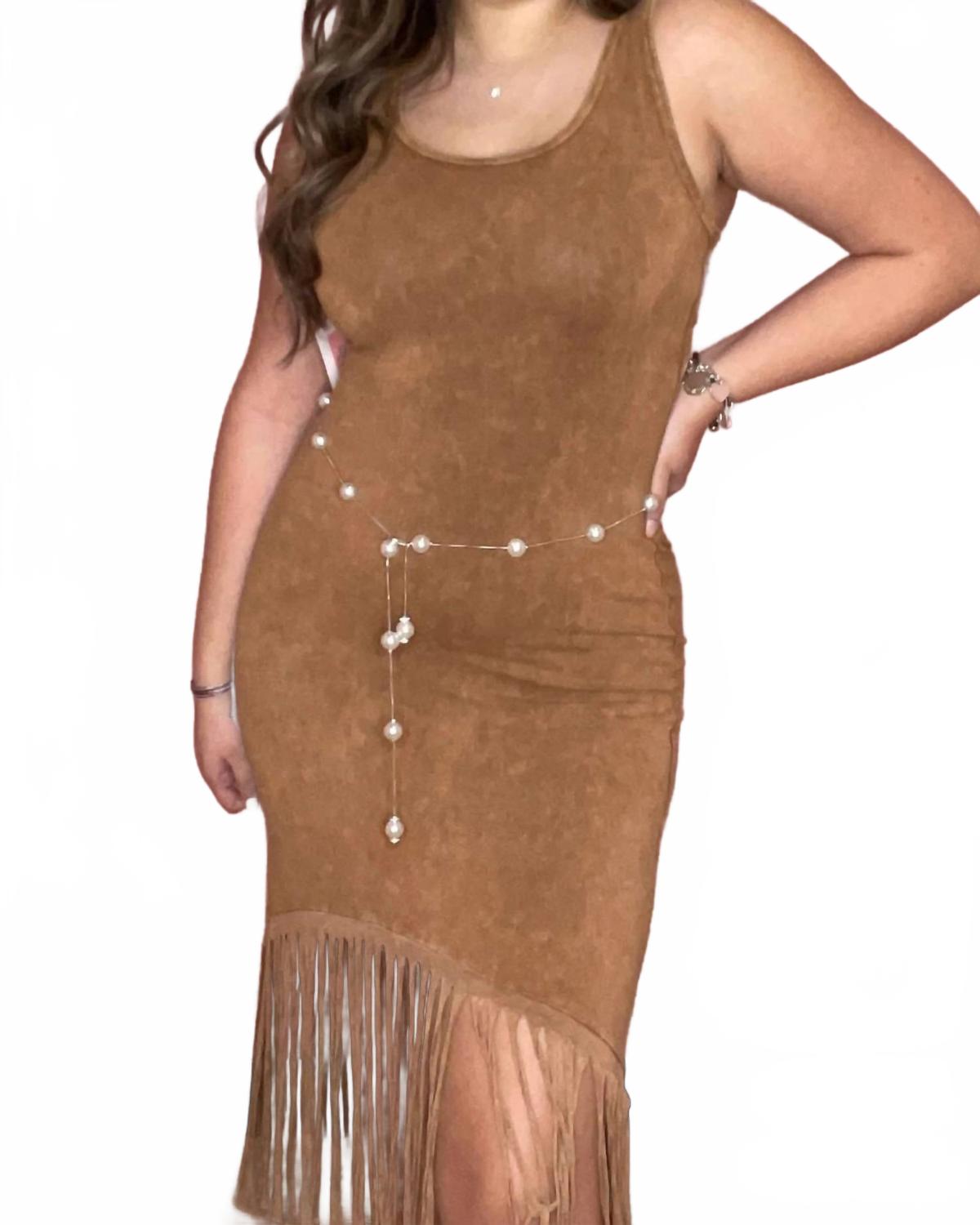 

Коричневое платье Камилла с бахромой T-PARTY