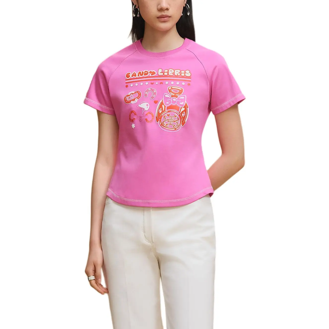 

HERMES Футболка FW25 женская вишневый розовый