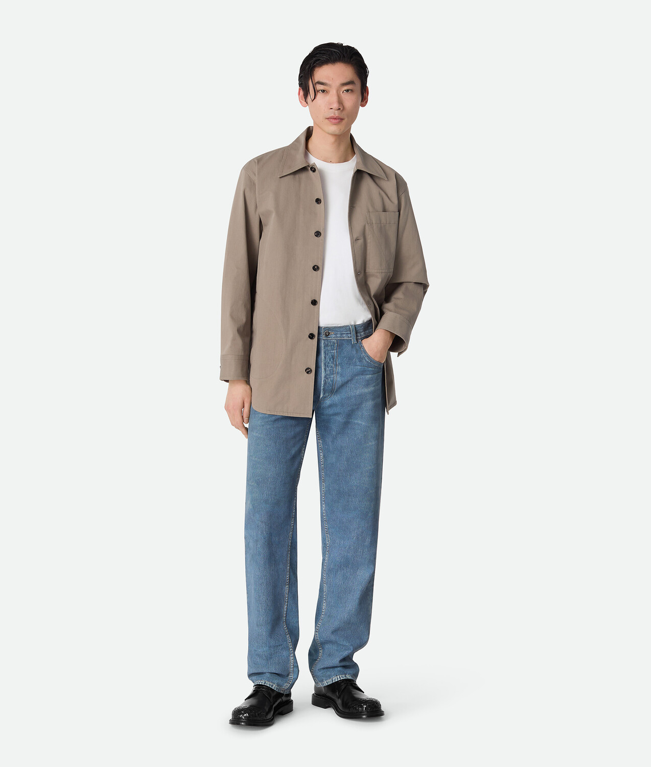 Cotton twill overshirt BOTTEGA VENETA, серая тюлень — фото 4