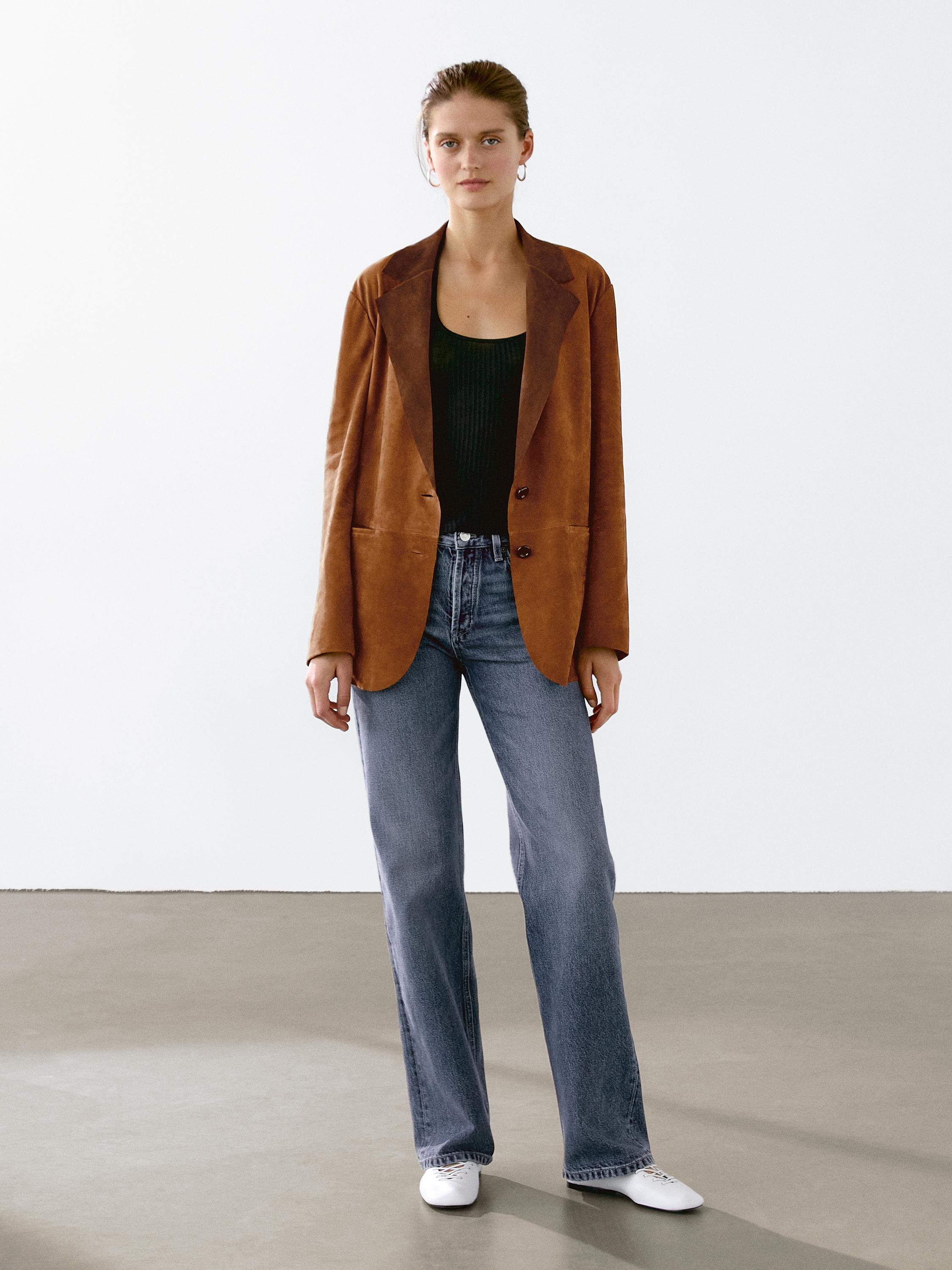 

Блейзер из струящейся замши Massimo Dutti, коричневый