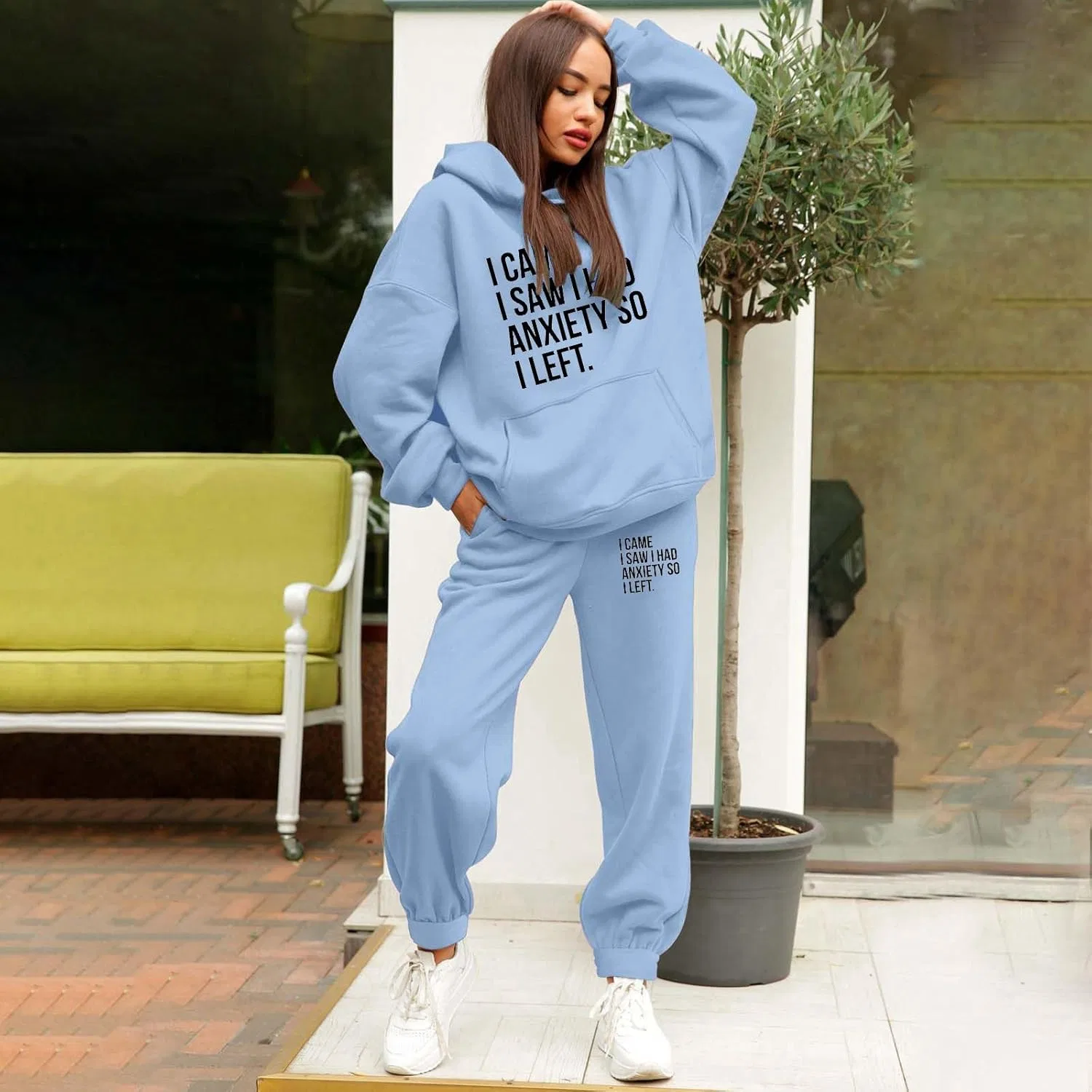 Женский спортивный костюм из двух предметов, толстовка и штаны, Light Blue — фото 2