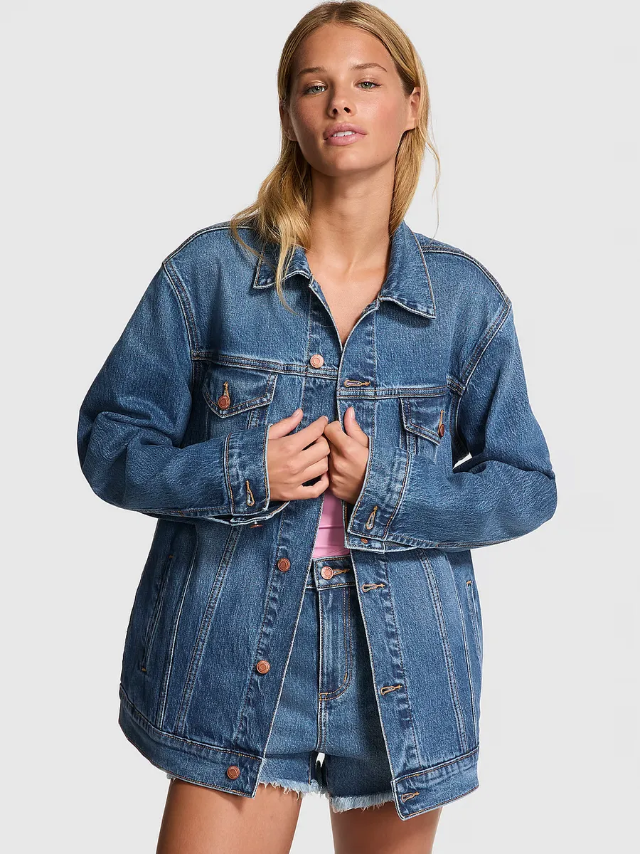 

Джинсовая куртка оверсайз Denim by PINK, цвет Medium Wash