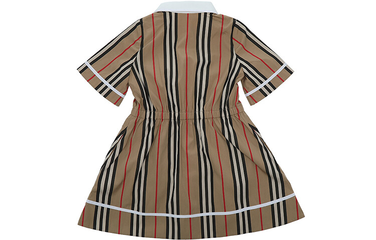 Burberry Kids Платье-рубашка в полоску с логотипом, цвет Khaki — фото 2