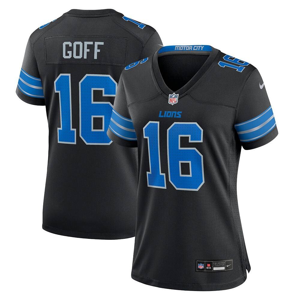 

Женская черная футболка Nike Jared Goff Detroit Lions 2nd Alternate Game, цвет Lns Black