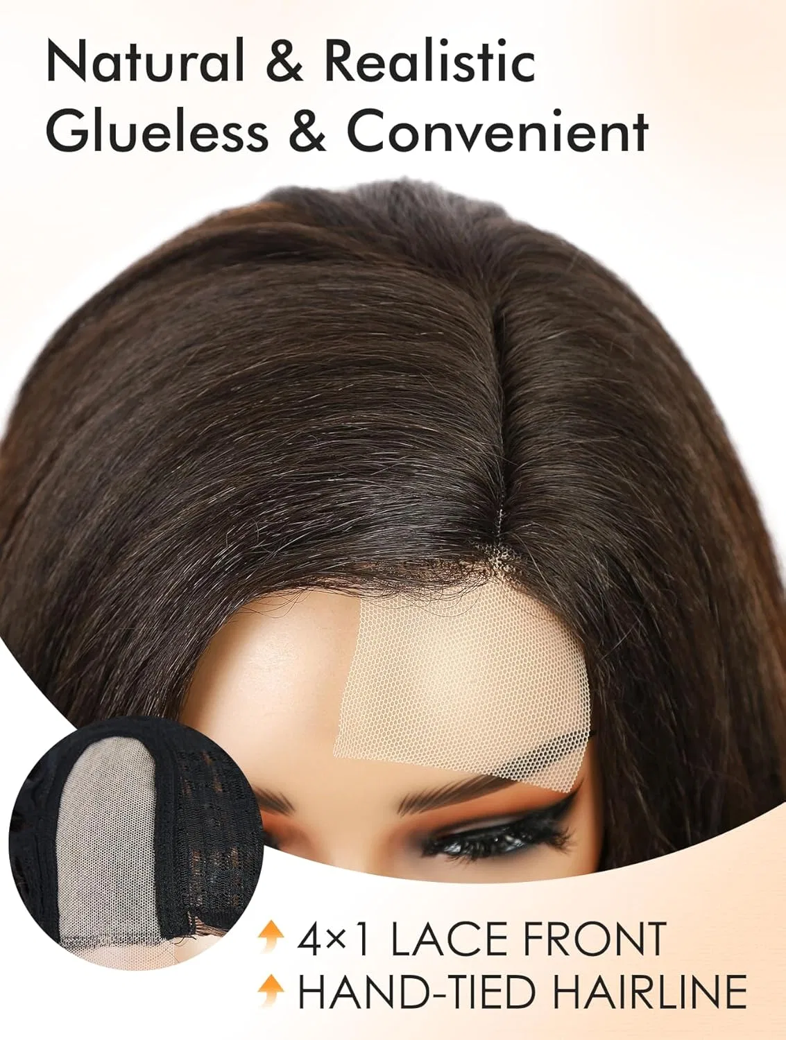 Синтетический парик «Yaki Straight Curly Wavy» с кружевной передней частью от WIGNEE, 16 дюймов Wignee, Brun Méché — фото 3
