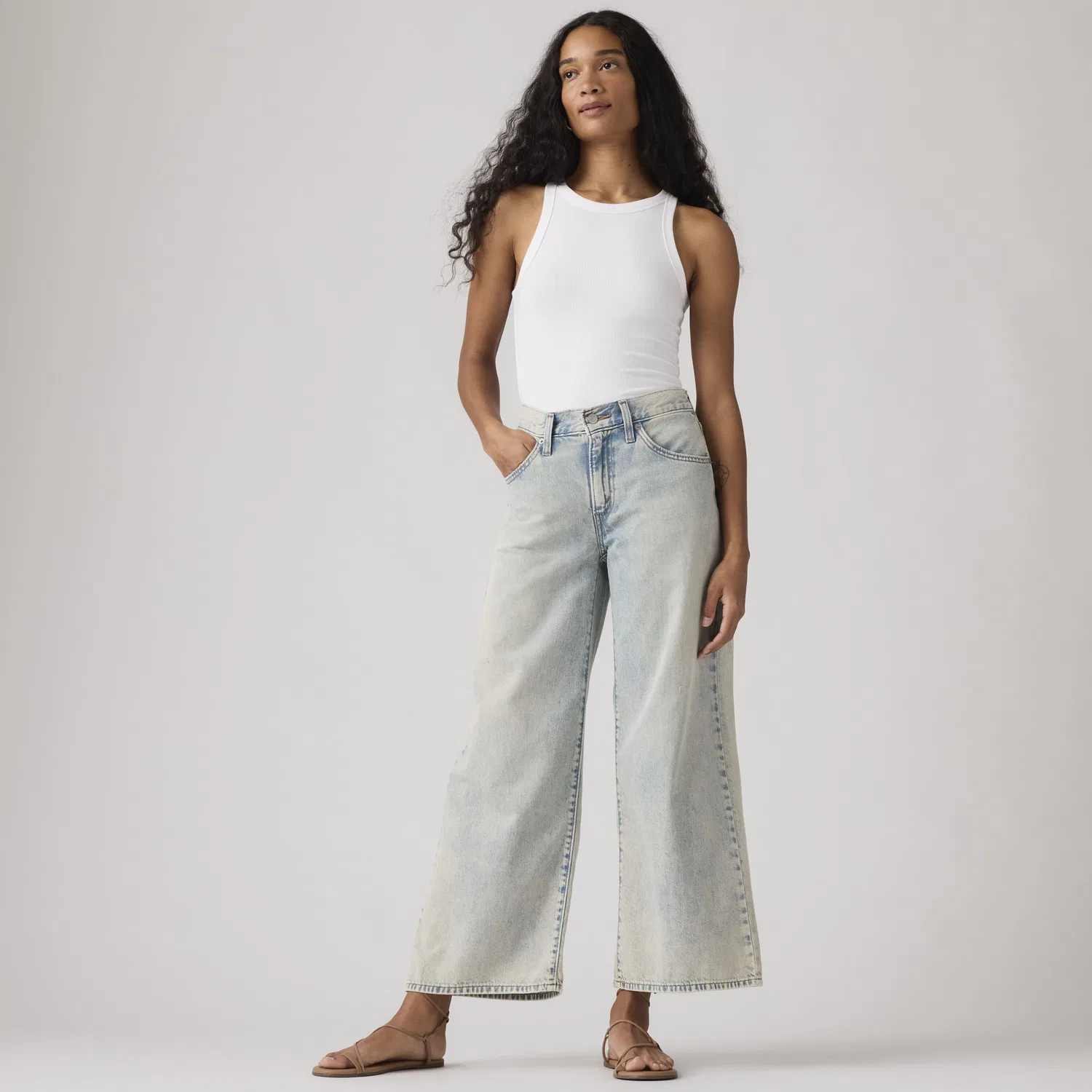 Женские джинсы средней длины, широкие, до щиколотки, легкие Levi's, Light Wash