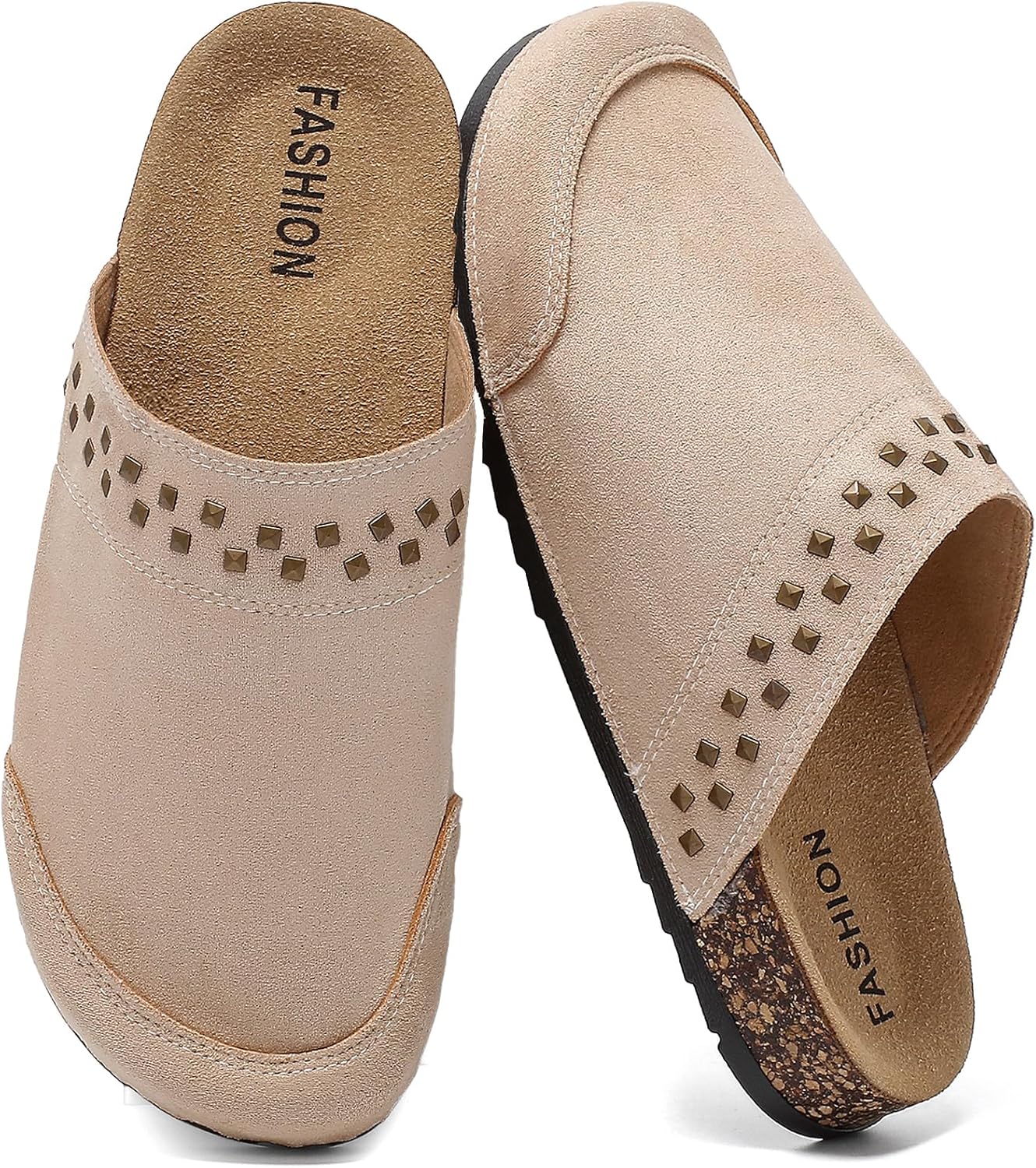 

Женские замшевые сабо Мужские сабо без застежки с поддержкой свода стопы Мягкая пробковая стелька Сабо-картофель Нескользящие сабо Тапочки для дома и улицы Pelbiuqik, бежевый