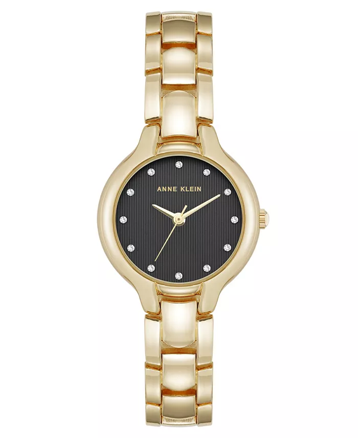 

Женские часы Quartz Delicate с кристаллами, черный циферблат, позолоченный металлический корпус, 28 мм Anne Klein
