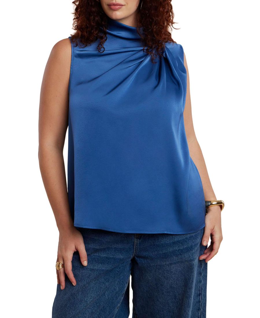 

Женский асимметричный топ больших размеров с драпировкой ELOQUII, Washed blue