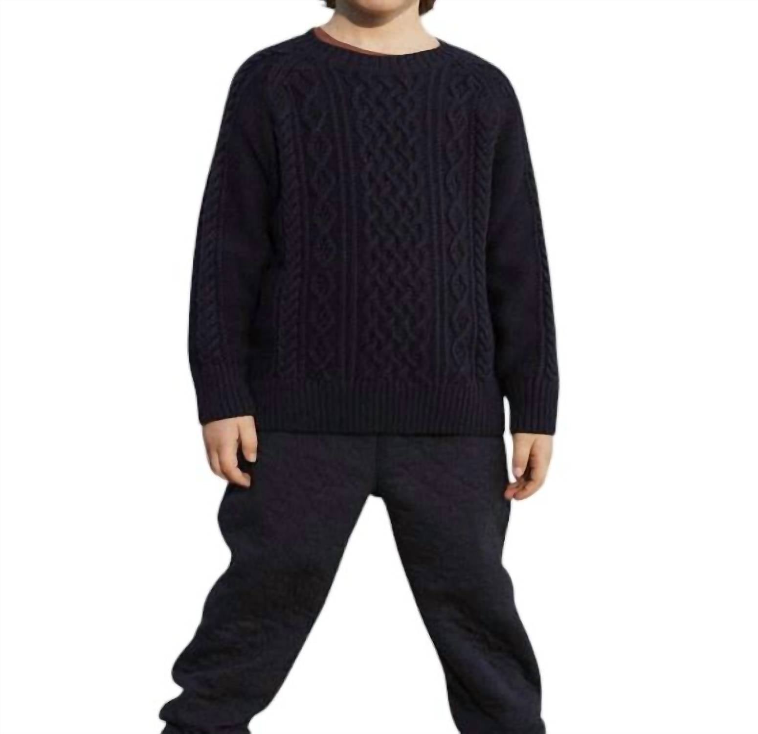 

Вязаный свитер кабельной вязки в темно-синем цвете Petit Bateau