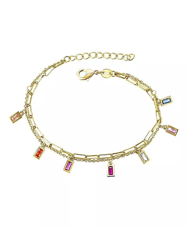 

Детский/Подростковый браслет с разноцветными радужными кубическими цирконами Gigigirl, gold