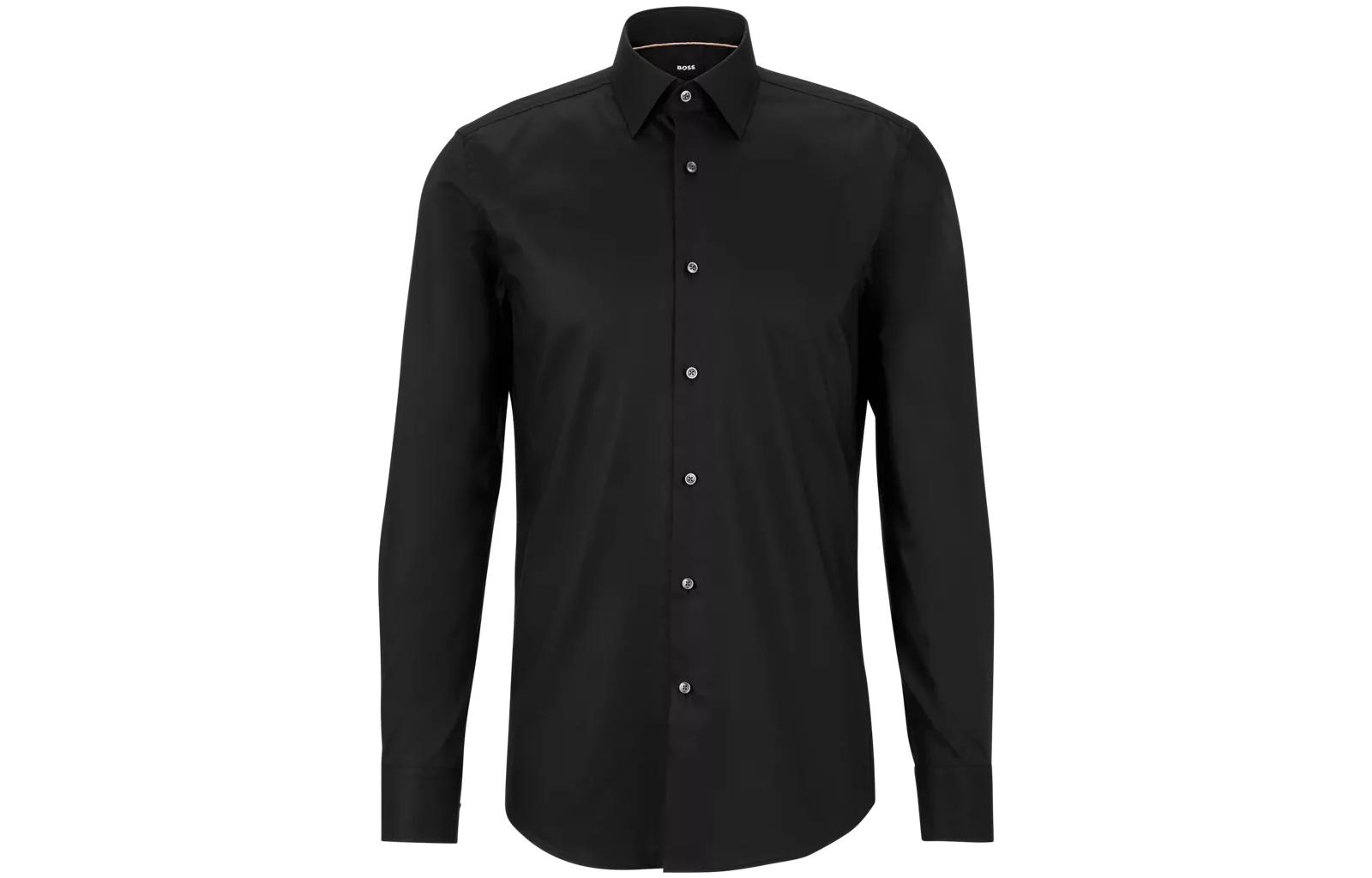 

Длинный рукав Хлопковая рубашка HUGO BOSS, черный