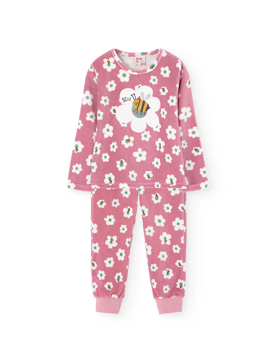 

Бархатная пижама для девочки с длинными рукавами и цветочным принтом Boboli, розовый