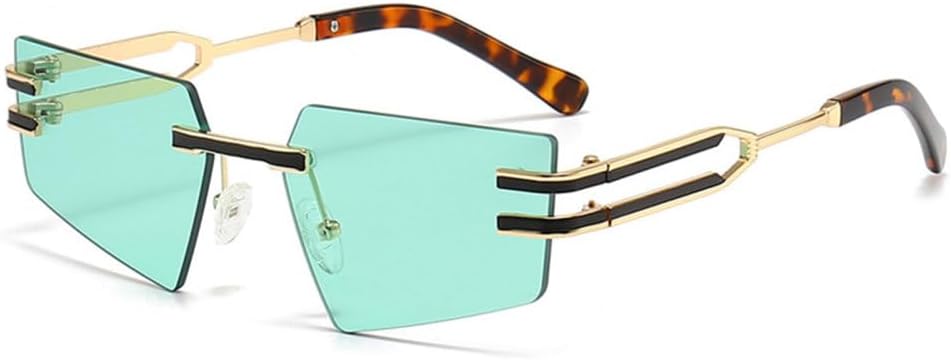 

Ретро-солнцезащитные очки без оправы для женщин и мужчин, металлические солнцезащитные очки, женские очки без оправы, защита от УФ-излучения UV400, модные очки LJTJTAV, Gold-green