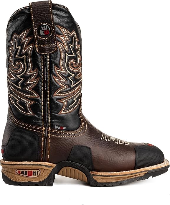 Мужские ковбойские ботинки King Welt KW4020 Buffalo Brown 10 из премиальной кожи, противоскользящие, с мягким и квадратным носком, на подъем, с защитой носка и пятки от истирания - коричневые Generic — фото 4