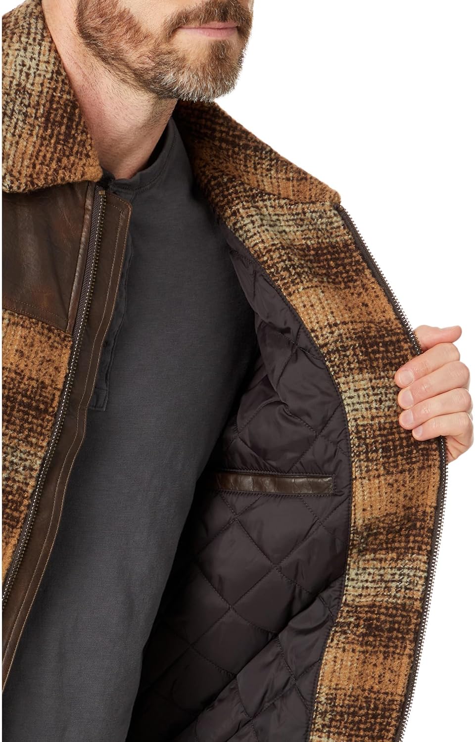 Мужская куртка-бомбер Levi's Men's Mixed Media Western Plaid, Brown Ombre — фото 4
