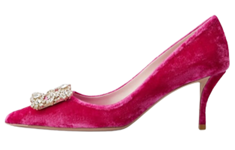 Roger Vivier Туфли на тонком каблуке с цветочным принтом и стразами, женские, розовые, высота 6,5 см