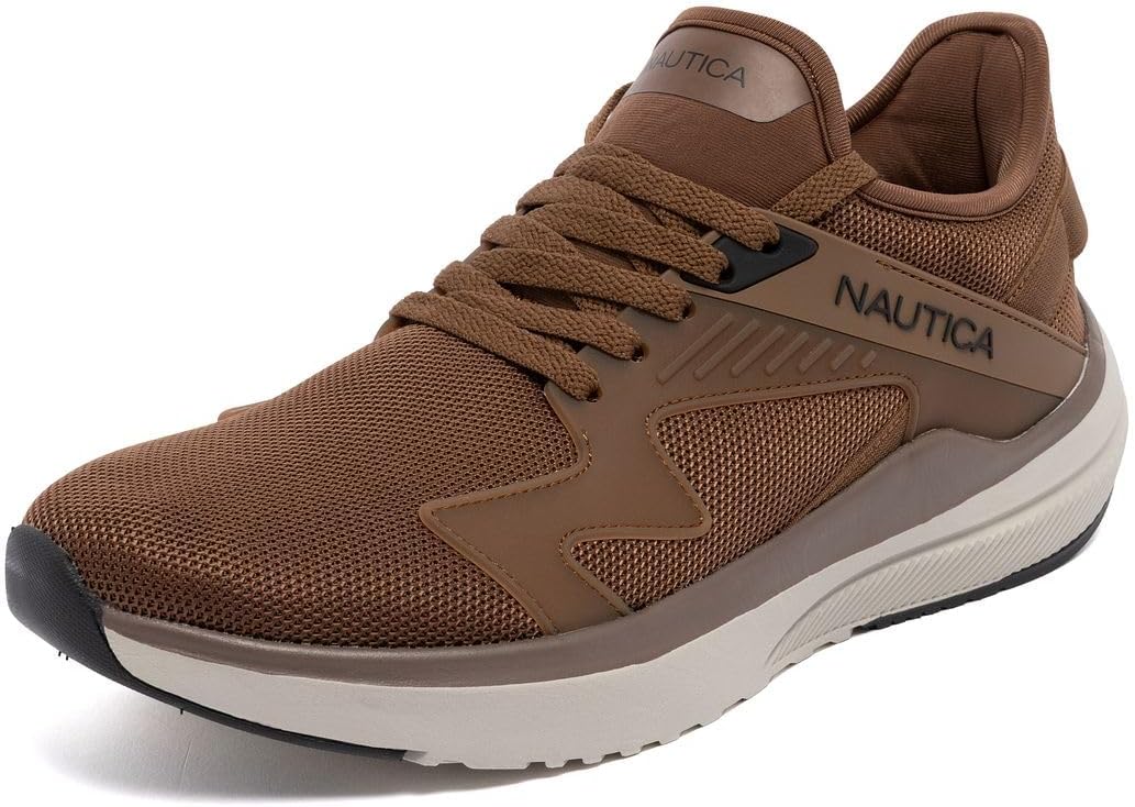 

Мужские легкие кроссовки Nautica для повседневной носки с шнуровкой - верх из дышащего трикотажа и искусственной кожи, амортизирующая стелька и резиновая подошва, удобные обувь для ходьбы на весь день - Theodoor, Brown Theodoor