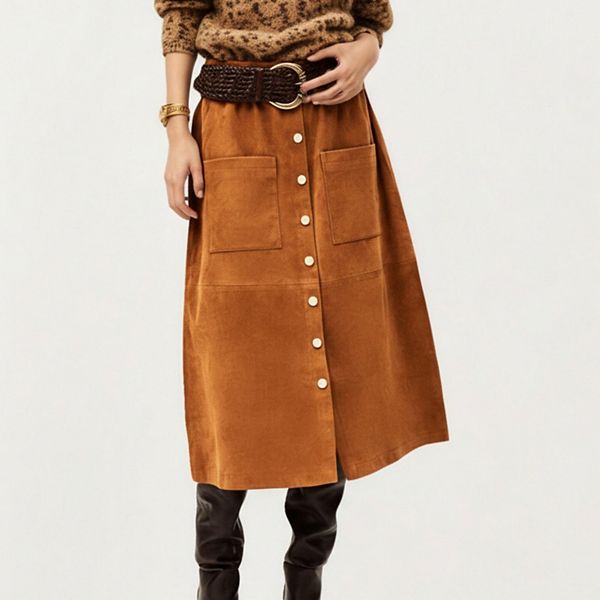 

Женская юбка миди на пуговицах с мягкой вельветовой текстурой и силуэтом а-силуэт Anna-Kaci