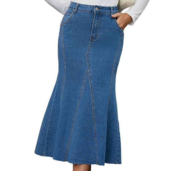 

Женская джинсовая макси-юбка с высокой талией, расклешенная Inspire Chic, Blue