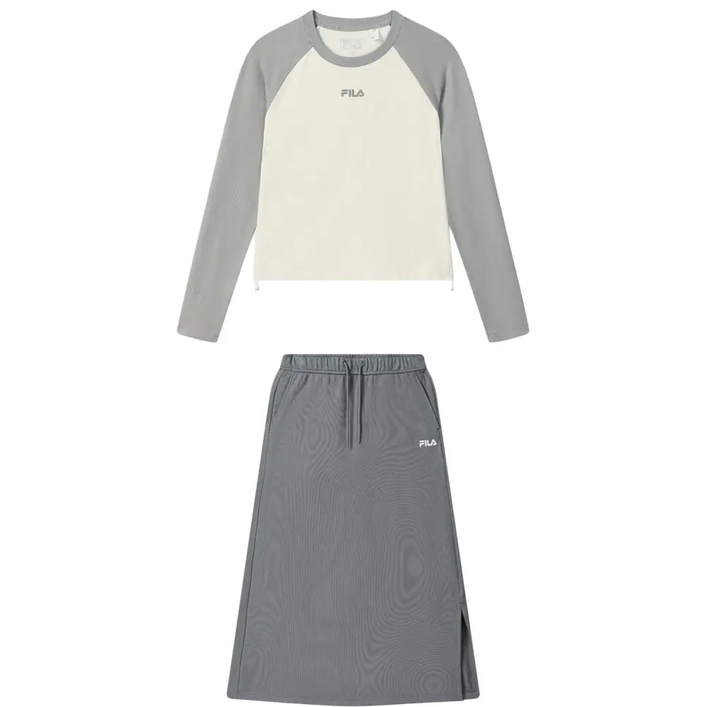 

Оригинальный комплект юбка для женщин FILA, кремовый/серый