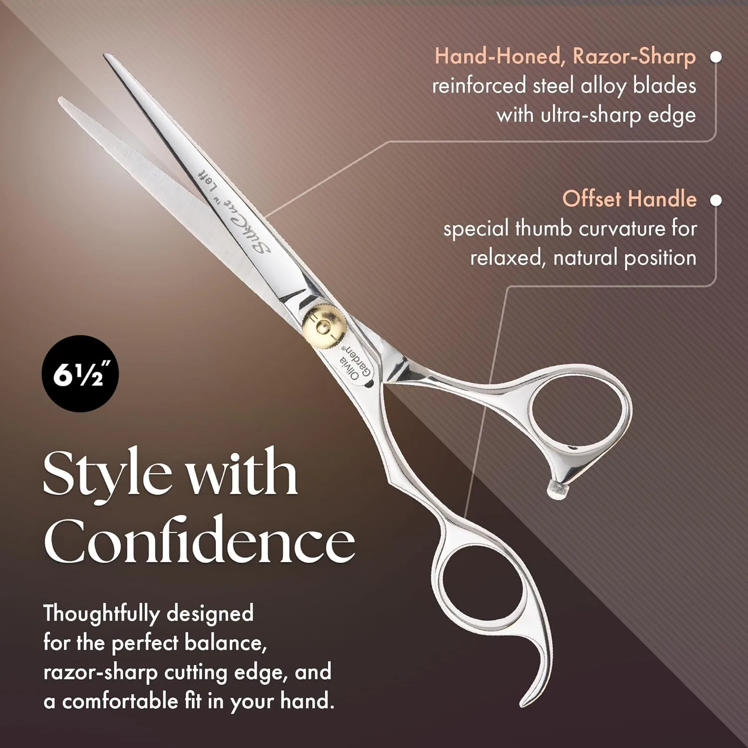 Набор для начинающих Olivia Garden SilkCut Shears - включает профессиональные ножницы для стрижки волос, филировочную машинку, футляр и аксессуары - острые как бритва ножницы для левшей 6.5" для левшей (модель SKC05LH), Silver — фото 3