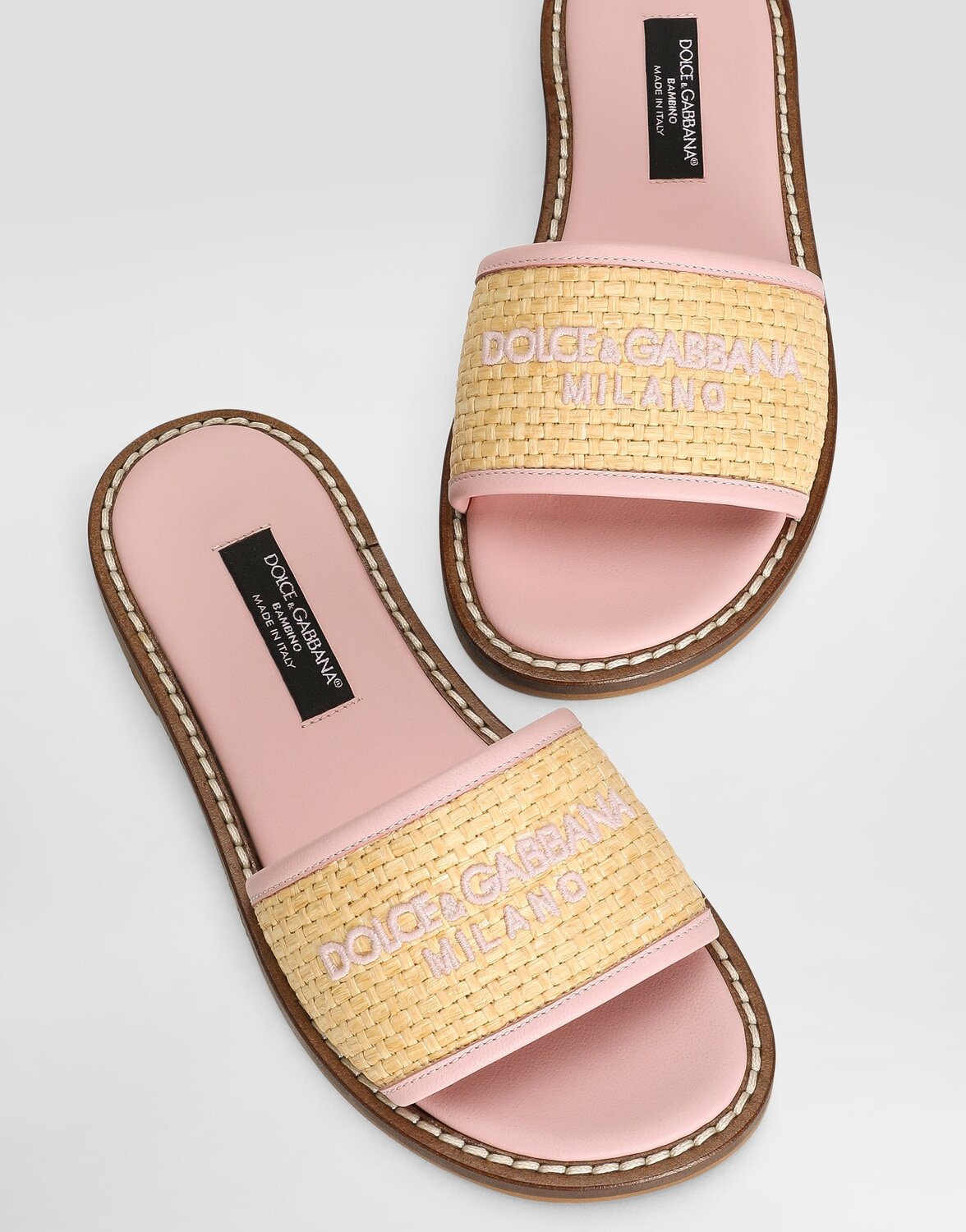 Плоские соломенные шлепанцы с логотипом Dolce&Gabbana, розовый — фото 4