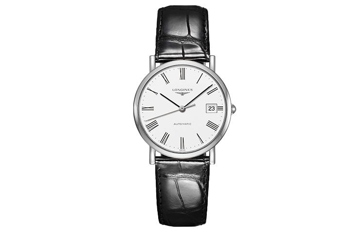 

LONGINES Часы Boya Collection Automatic Mechanical Movement Men's Watch 34.5mm White Dial Crocodile Leather Strap, White Dial