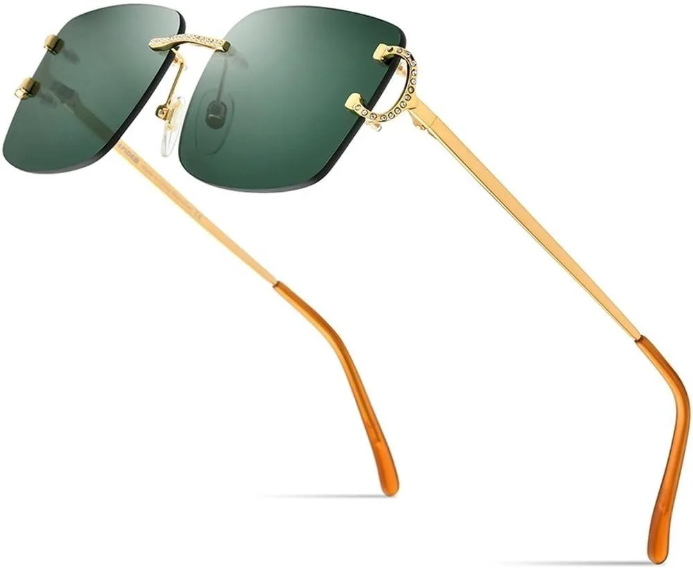 

Солнцезащитные очки из сплава для женщин, роскошные прямоугольные без оправы, безрамочные, с бриллиантами, солнцезащитные очки для мужчин GHVWYX, Dark Green