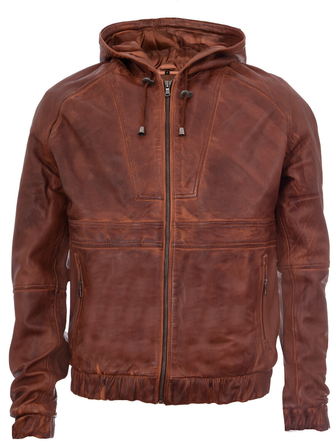 

Байкерская куртка-бомбер из кожи с капюшоном и молнией Infinity Leather, коричневый