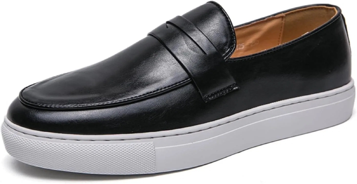 Лоферы кожаные Aimery Aimery Mens Leather Platform Slip-on Casual Loafers Retro Round Toe Comfort Penny Loafers Tuxedo Walking Driving Moccasin Shoes, Black