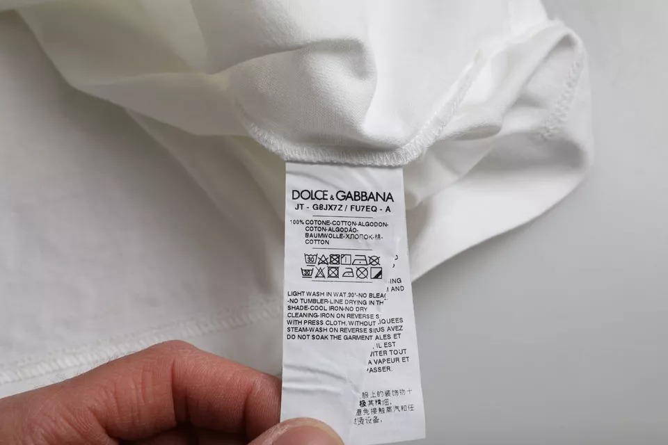 Белая хлопковая футболка с круглым вырезом и тисненым логотипом Dolce & Gabbana, белый — фото 4