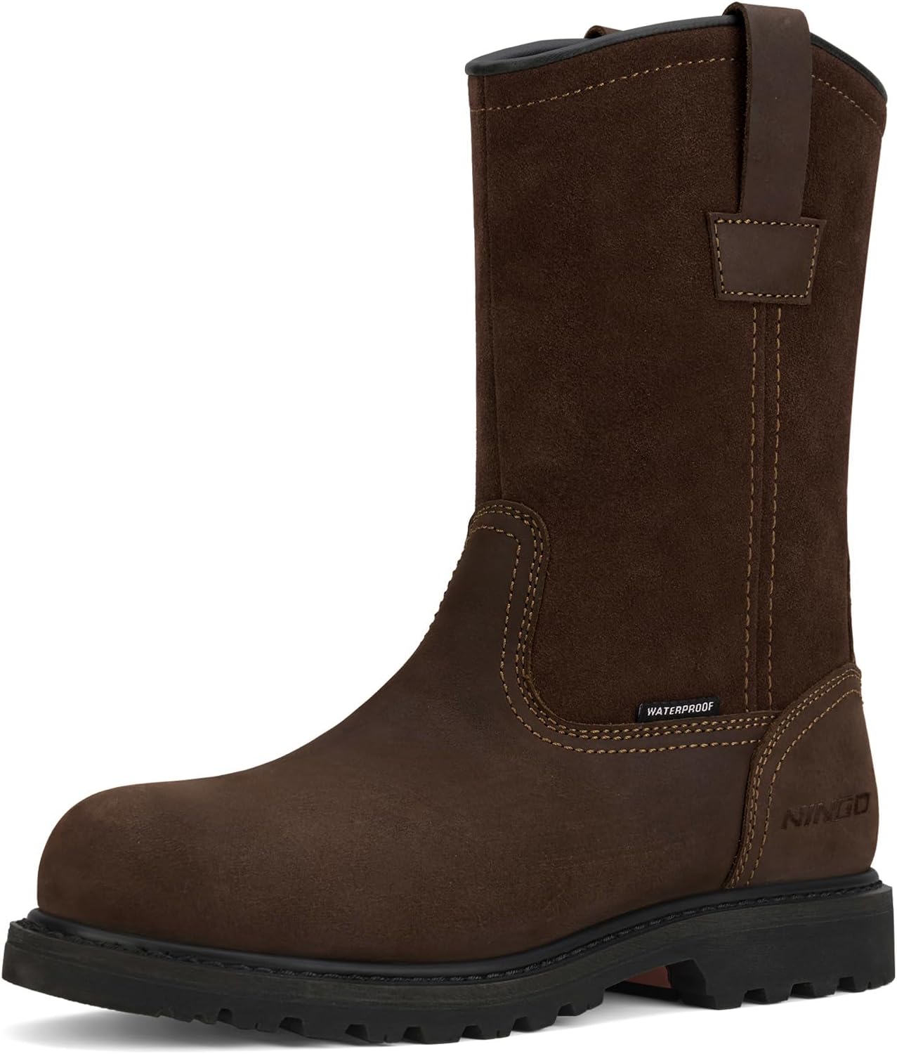 

Ботинки HISEA NINGO с стальным носком для мужчин, водонепроницаемые сапоги-слипы Wellington из кожи верхнего слоя, стойкие к маслу и скольжению, мягкий носок, защитные ботинки для мужчин, для строительства и сварочных работ, коричневый/стальной