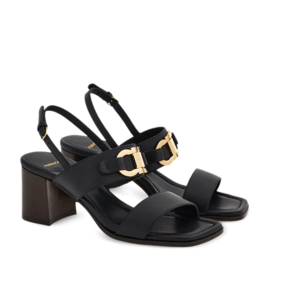 Женские кожаные сандалии Salvatore Ferragamo Lou 55 мм с пряжкой Gancini, черный