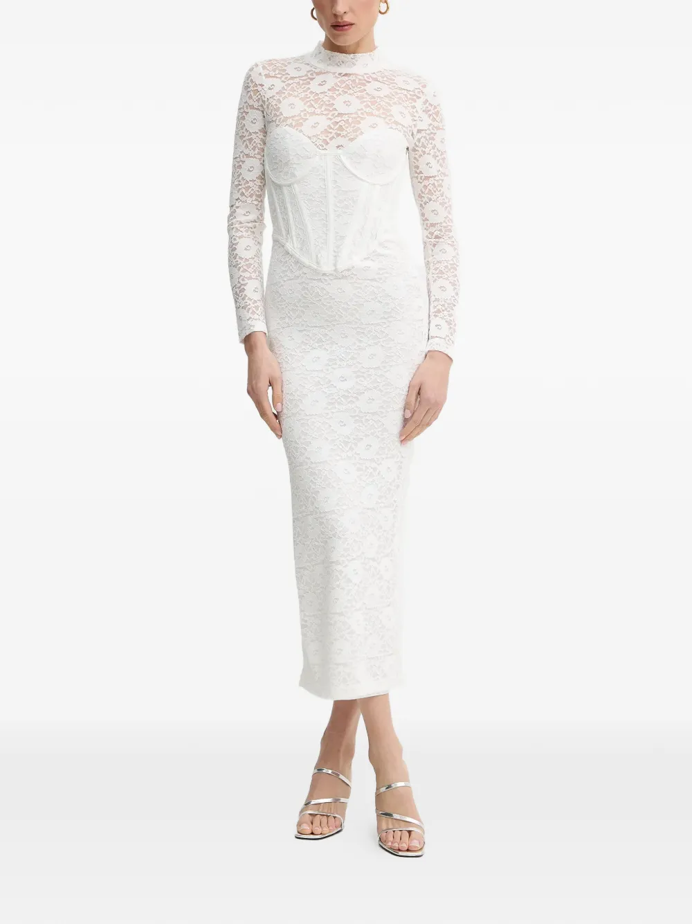 

Кружевное миди-платье Carmen с длинными рукавами Bardot, белый