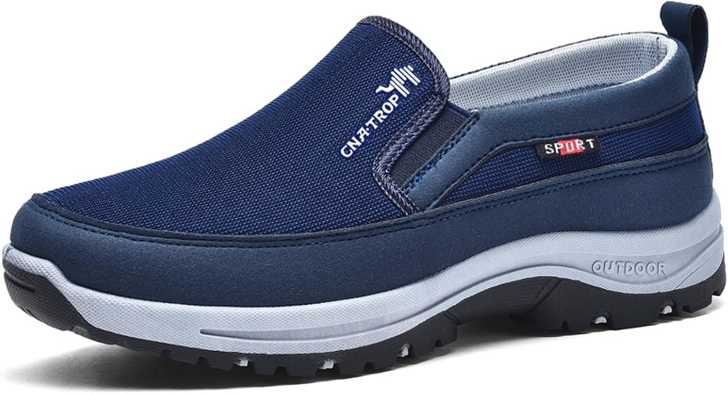 

Мужские слипоны с поддержкой свода стопы, хлопковые лоферы, повседневные противоскользящие ортопедические кроссовки, плоские прогулочные лодочные туфли Ornveion, синий