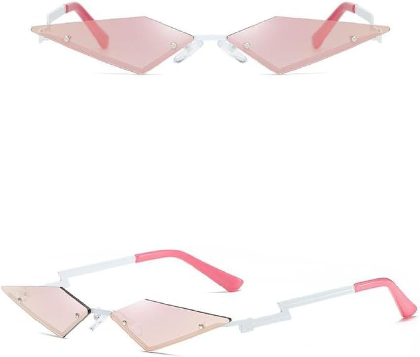 

Женские солнцезащитные очки без оправы 2027 года, модные, с маленькими металлическими зеркальными линзами, розовые, разноцветные, с защитой от УФ-излучения UV400 MTZJH, White Pink