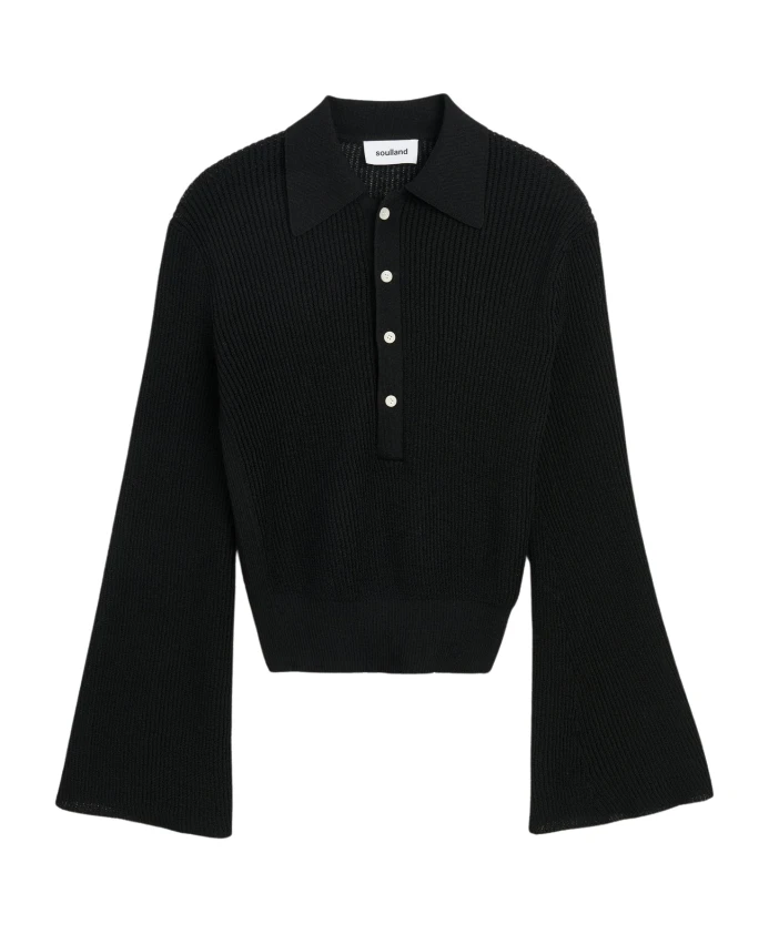 

Прозрачный джемпер-поло с расклешенными рукавами Soulland, черный