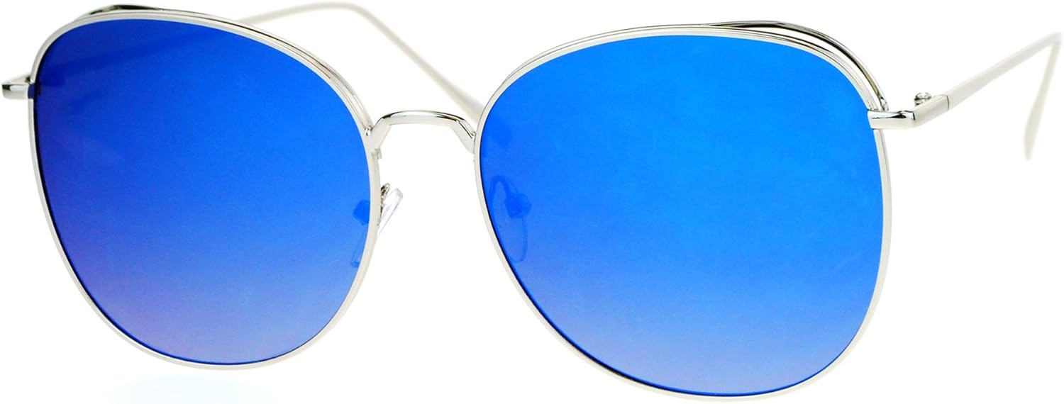 

Солнцезащитные очки PASTL с зеркальными линзами, женские, увеличенного размера, круглые, квадратные, металлическая оправа, защита от УФ-излучения UV 400, Silver (Blue Mirror)