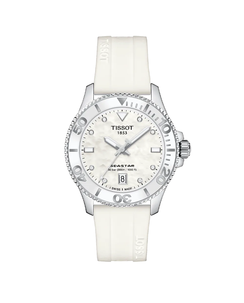 

Женские часы коллекции Seastar 1000 с белым силиконовым ремешком Tissot, белый