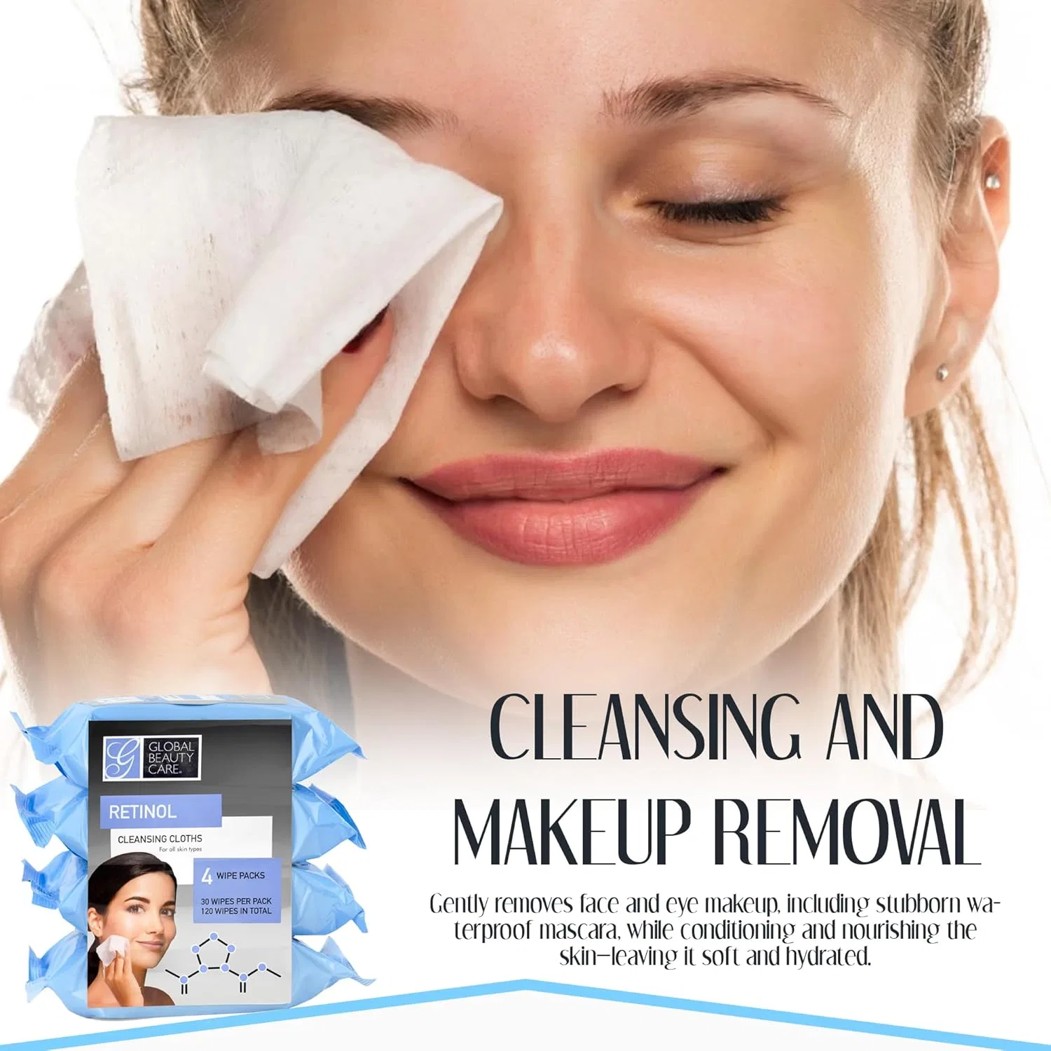 Средство для снятия макияжа Global Beauty Care — Салфетки для снятия макияжа с ретинолом , 4 упаковки по — фото 4