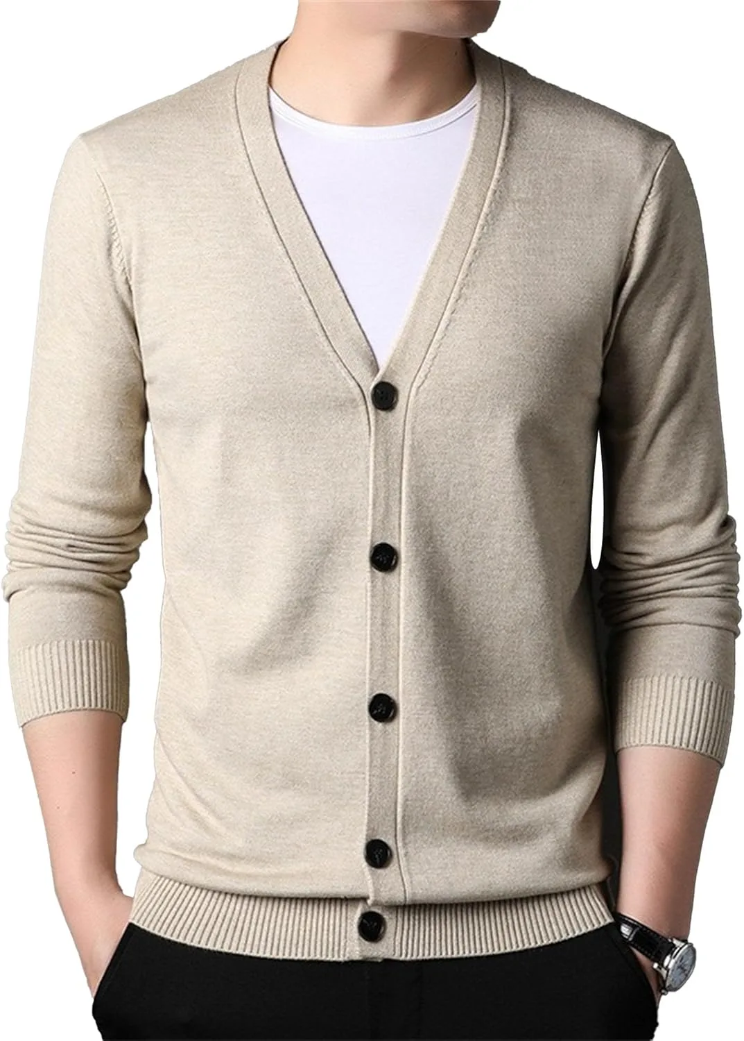 

Мужской кардиган с пуговицами, легкий, V-образный вырез, вязаный QOAAIE