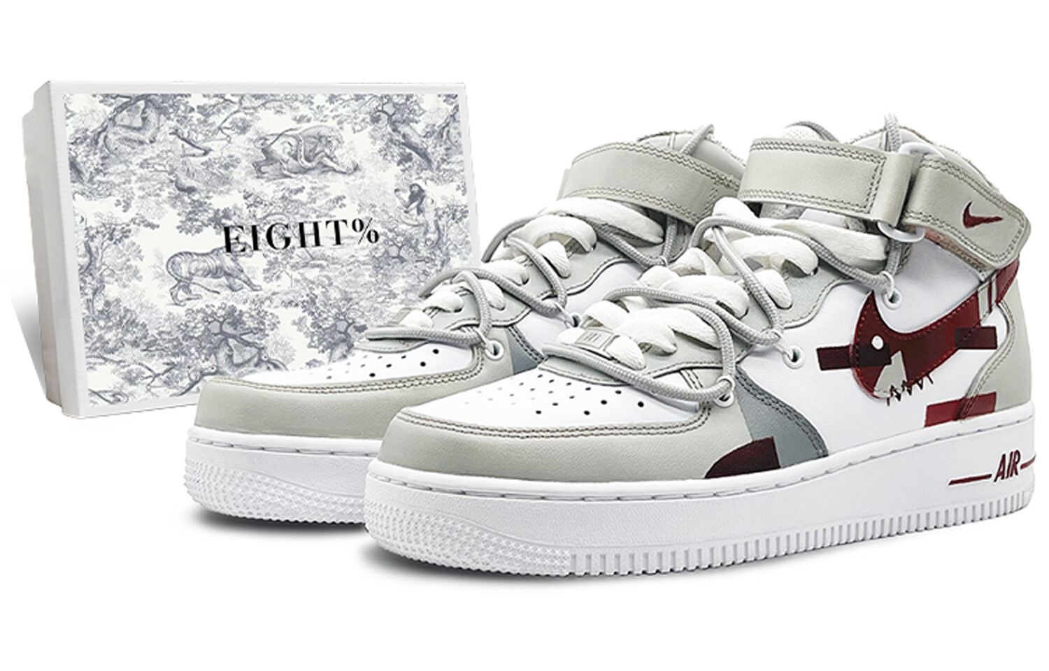

Кроссовки Nike Air Force 1 Skateboarding Shoes Men Mid-top Gray/Red, серый/красный
