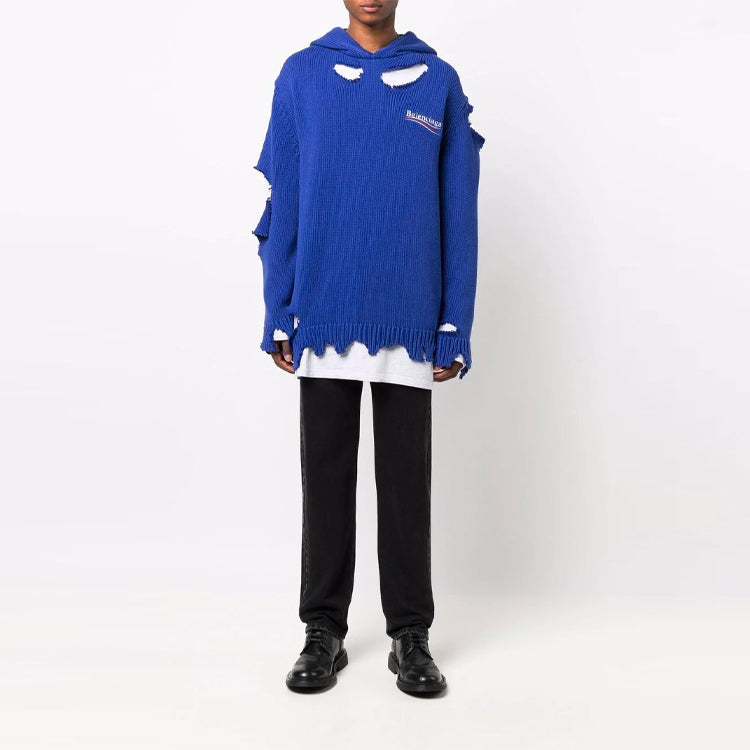 Худи Balenciaga Political Campaign Destroyed Hoodie 'Blue', синий — фото 3