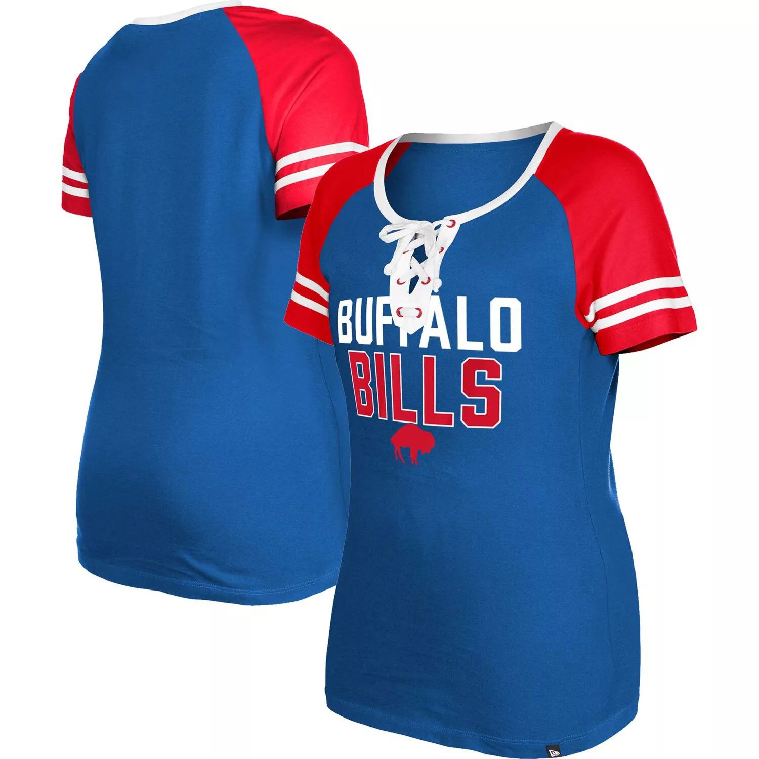 

Женская футболка New Era Royal Buffalo Bills Throwback реглан на шнуровке New Era