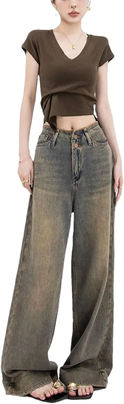 

Женские джинсы в винтажном уличном стиле American Loose Wide-Leg