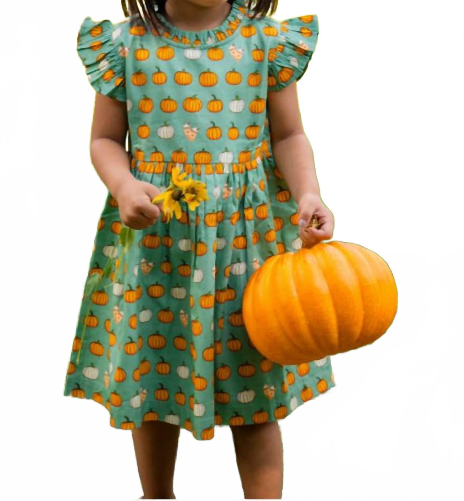 

Детское платье с рюшами Pumpkin Spice в шалфейно-зеленом цвете TukTuk Designs