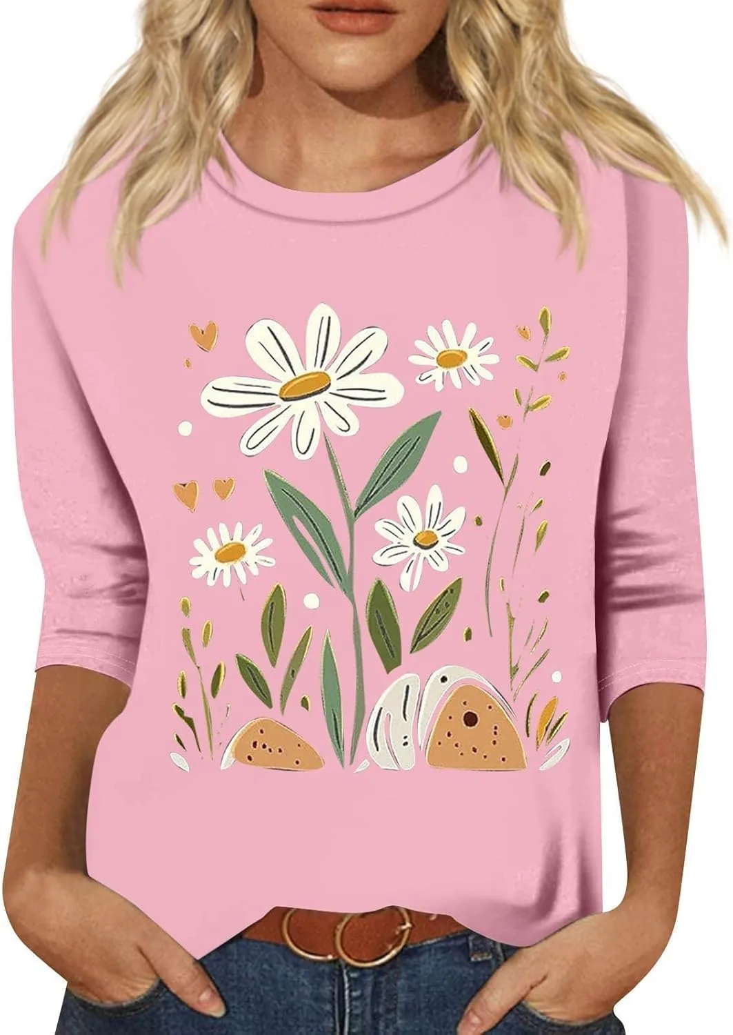 

Летний топ для женщин с принтом и 3/4 рукавом FQZWONG